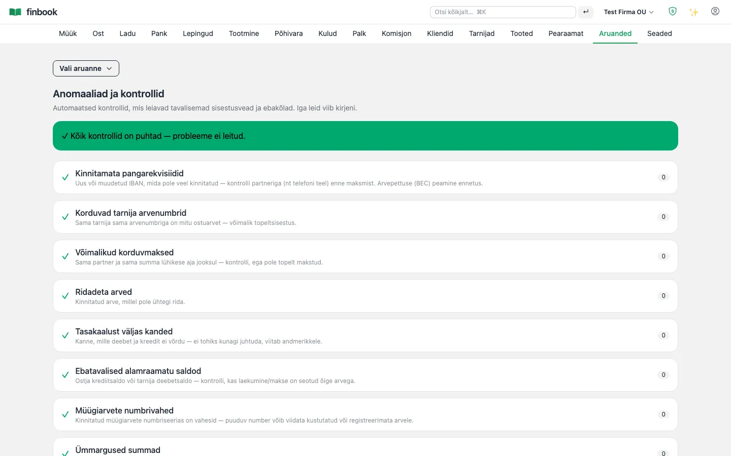Kontrollid: duplikaadid, numeratsiooniaugud, kahtlased summad