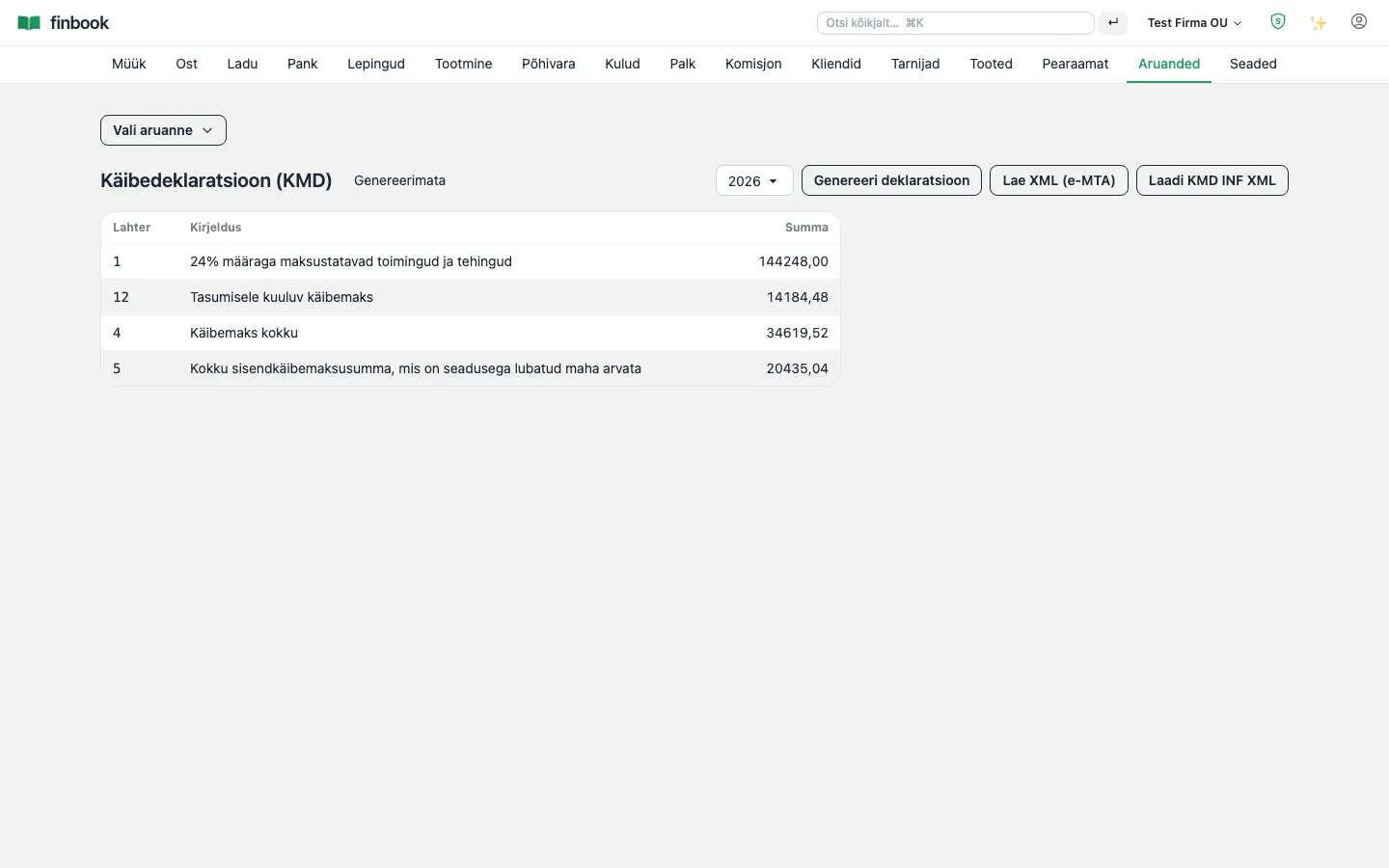 KMD — kastid otse pearaamatust, e-MTA XML nupuvajutusega