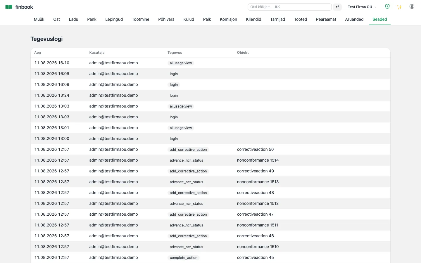 Auditlogi — iga muudatus, kes ja millal